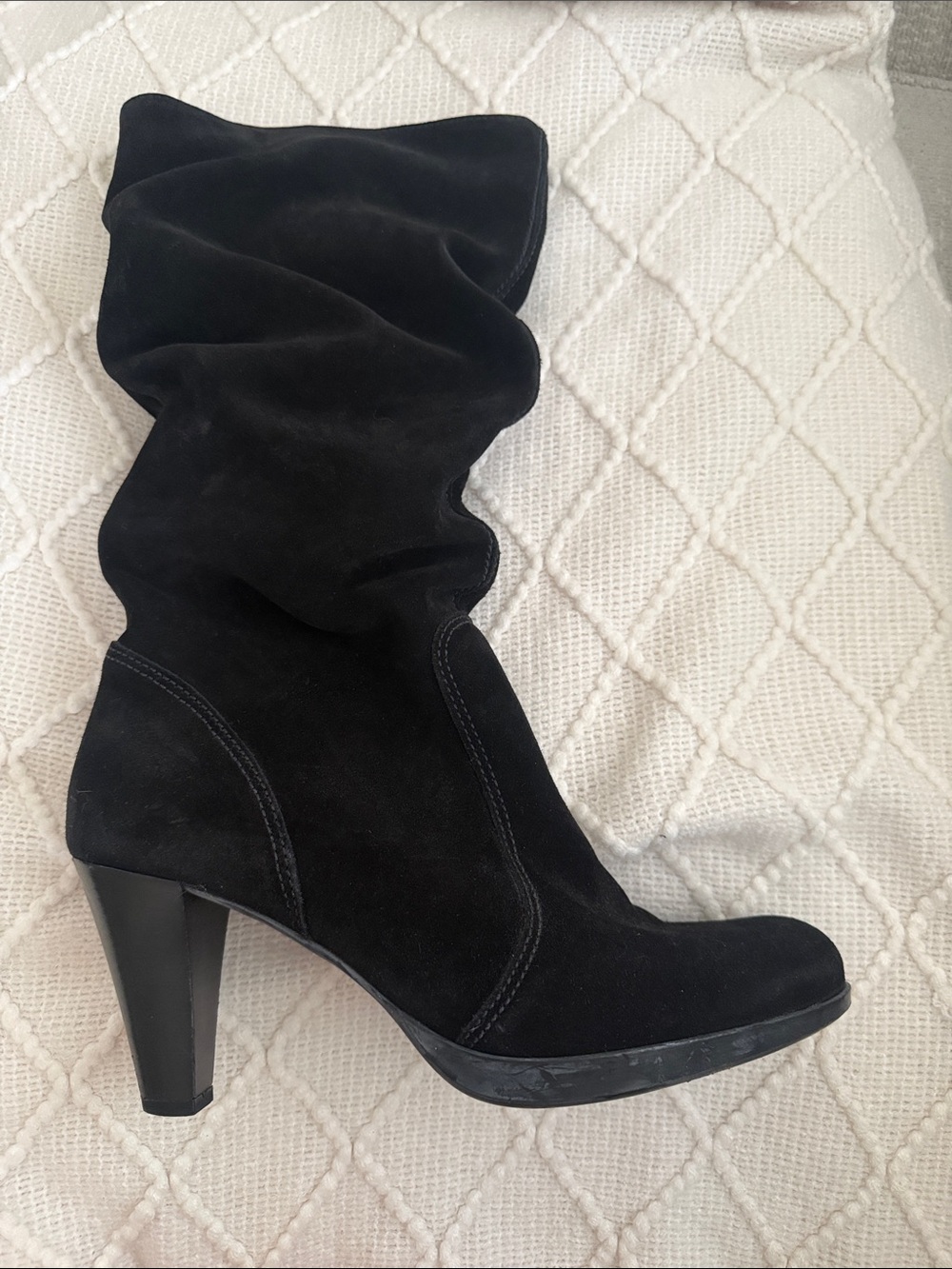 La CANADIENNE Black Suede Slouch Mid-Calf Heel Boots
